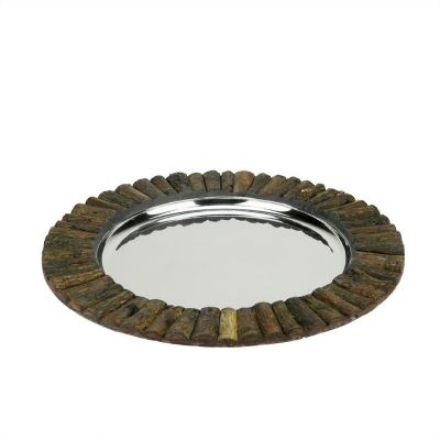 Cc Home Furnishings 14"" Handcrafted Decorative Round Rustic Charger Serving Tray With Wood Accents