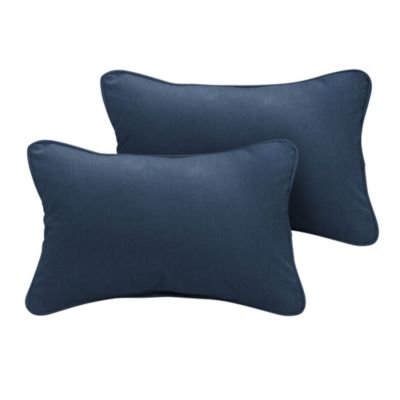 Outdoor Living And Style Set Of 2 Sunbrella Indigo Blue Corded Rectangular Indoor/outdoor Lumbar Throw Pillows 20