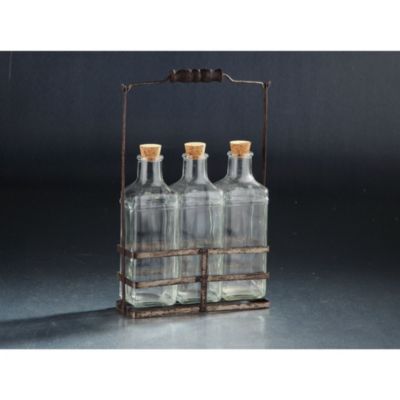 Cc Home Furnishings 11"" Clear Handblown Glass Jar With Cork And Rustic Finish Holder