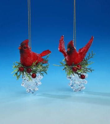 Cc Christmas Decor Set Of 4 Red And Green Cardinal Pine Cone Ornaments 3.25