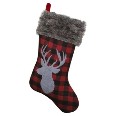 Northlight 20.5"" Red And Black Buffalo Plaid Reindeer Christmas Stocking