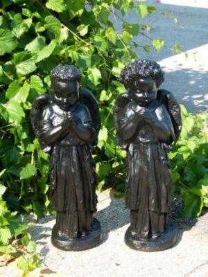 Outdoor Living And Style 25â Burnt Umber Finished Curly Hair Angel Boy Outdoor Statue Decoration
