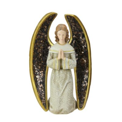 Roman 8"" Gold And Gray Praying Angel With Mosaic Wings Tabletop Christmas Figure