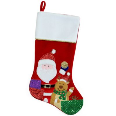 Northlight 20.5"" Red And White Glittered Santa Claus And Reindeer Christmas Stocking