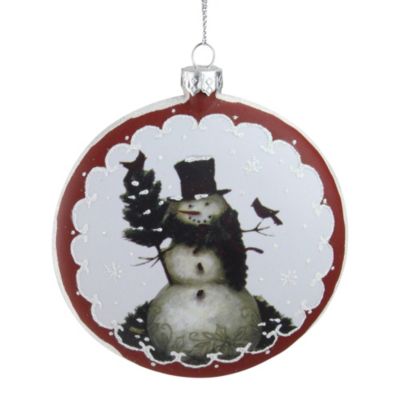 Roman 5"" White And Burgundy Snowman With Cardinals Glittered Christmas Tree Ornament