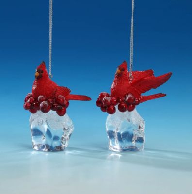 Cc Christmas Decor Pack Of 4 Clear And Red Cardinal Ice Cube Christmas Ornaments 3