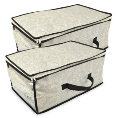 Cc Home Furnishings Set Of 2 Gray Damask Patterned Soft Storage Bins With Zipper Closure 18