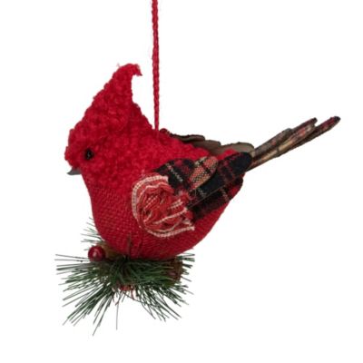 Northlight 5"" Red Burlap Cardinal With Holly Berries And Pine Cones Christmas Ornament
