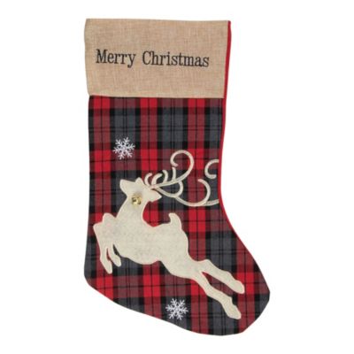 Northlight 19"" Red And Green Plaid 'merry Christmas' Reindeer Stocking