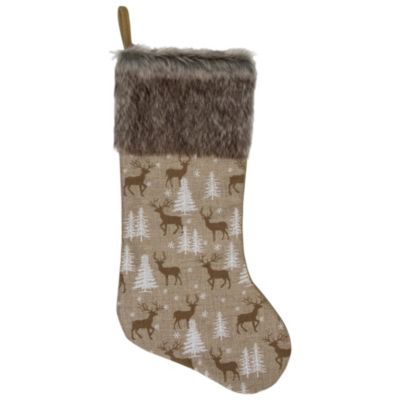 Northlight 20"" Brown Reindeer Christmas Stocking With Faux Fur Cuff