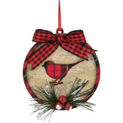 Northlight 4"" Red And Black Plaid Cardinal Disk Christmas Ornament