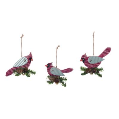 Contemporary Home Living 3-Piece Silver And Red Cardinal With Pine Cone Christmas Ornaments 5