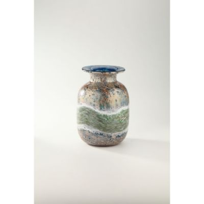 Cc Home Furnishings 11.5"" Copper And Blue Rustic Green Striped Hand Blown Glass Vase
