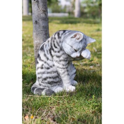 Hi-Line Gifts 10.25"" Gray And White Tabby Cat Outdoor Figurine Statue