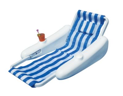 Swim Central 68.5-Inch Sunchaser Blue And White Striped Adjustable Back Floating Lounge Chair -  093422228121
