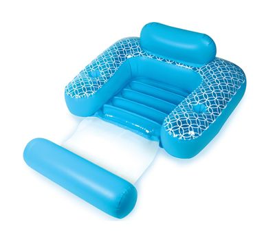 Swim Central Inflatable Blue And White Shangri-La Swimming Pool Chair With Cup Holders 68.5-Inch
