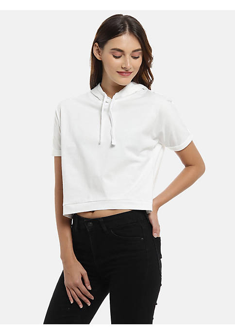 Campus Sutra Women Solid Stylish White Casual Crop