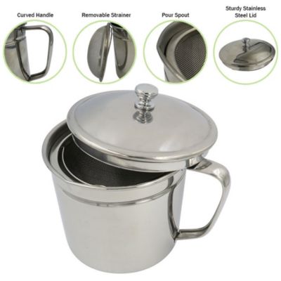 Evelots Cooking Oil Storage Can-Bacon Grease Keeper-Stainless Mesh  Strainer-Easy Grip Handle-Large 5 Cup Fat Storage