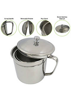Evelots Cooking Oil Storage Can-Bacon Grease Keeper-Stainless Mesh  Strainer-Easy Grip Handle-Large 5 Cup Fat Storage