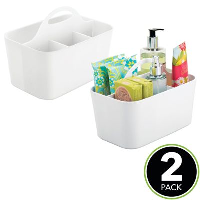 mDesign Plastic Shower Caddy Storage Organizer Basket, Handle, 2 Pack, White