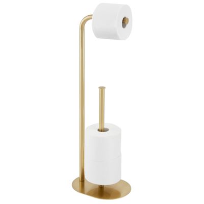 mDesign Metal Free Stand Bathroom 3 Roll Toilet Paper Holder Storage, Soft  Brass 