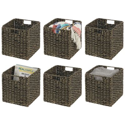 mDesign Seagrass Woven Cube Bin Basket Organizer, Handles, 6 Pack -  Natural/Tan