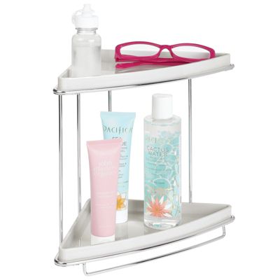 mDesign Steel/Plastic 2-Tier Bathroom Organizer Corner Shelf - Clear/Soft  Brass 