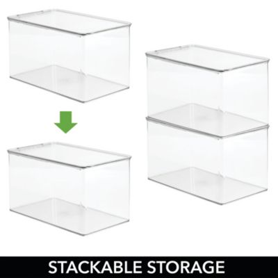 mDesign Stackable Closet Storage Bin Box with Lid, 2 Pack - Clear