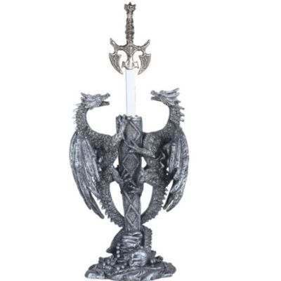 Fc Design 11""h Two Medieval Silver Dragons With Sword Guardian Statue Fantasy Decoration Figurine