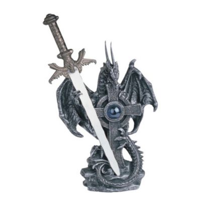 Fc Design 5""h Medieval Silver Dragon With Sword Guardian Statue Fantasy Decoration Figurine -  647535736785