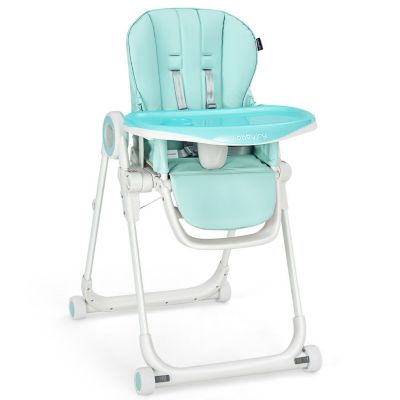 Slickblue Baby High Chair Foldable Feeding Chair With 4 Lockable Wheels