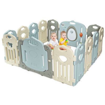 Slickblue Kids Baby Playpen 14 Panel Activity Center Safety Play Yard, Blue -  746644068586