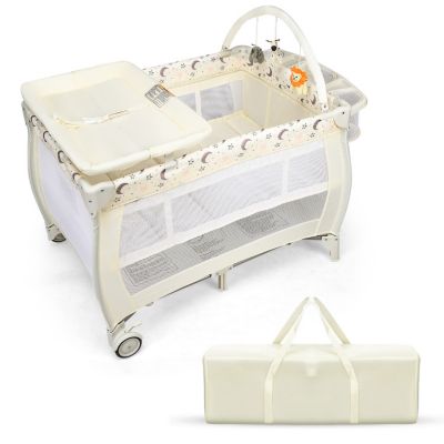 Slickblue Portable Foldable Baby Playard Nursery Center With Changing Station, Beige -  746644068623