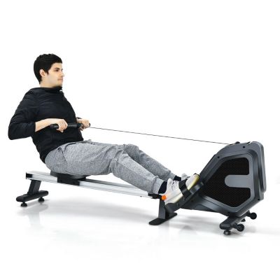 Slickblue Folding Magnetic Rowing Machine With Monitor Aluminum Rail 8 Adjustable Resistance