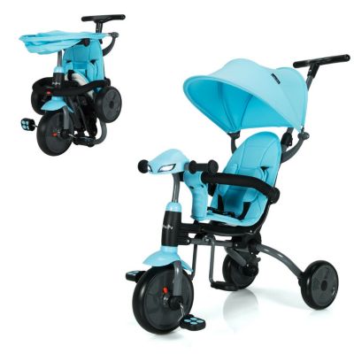 Slickblue 6-In-1 Foldable Baby Tricycle Toddler Stroller With Adjustable Handle, Blue -  788281584814