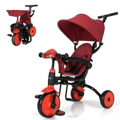 Slickblue 6-In-1 Foldable Baby Tricycle Toddler Stroller With Adjustable Handle, Red -  788281584821