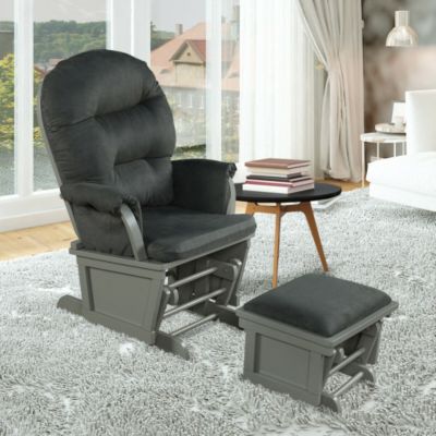 Slickblue Wood Baby Glider And Ottoman Cushion Set With Padded Armrests For Nursing, Grey -  788281570749