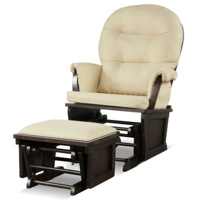 Slickblue Wood Baby Glider And Ottoman Cushion Set With Padded Armrests For Nursing, Beige -  788281570756