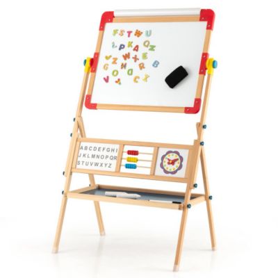 Slickblue 3-In-1 Wooden Art Easel For Kids With Drawing Paper Roll