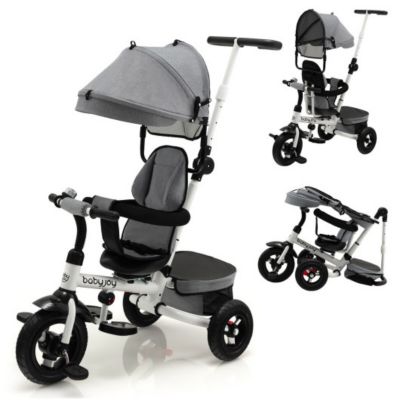 Slickblue Folding Tricycle Baby Stroller With Reversible Seat And Adjustable Canopy, Grey -  788281555142