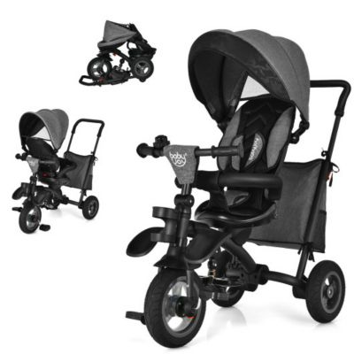 Slickblue 7-In-1 Baby Folding Tricycle Stroller With Rotatable Seat, Grey -  788281555470