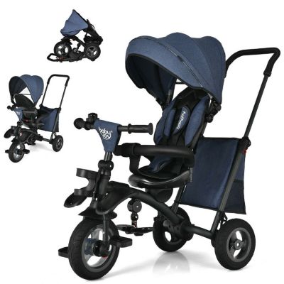 Slickblue 7-In-1 Baby Folding Tricycle Stroller With Rotatable Seat, Blue -  788281555494