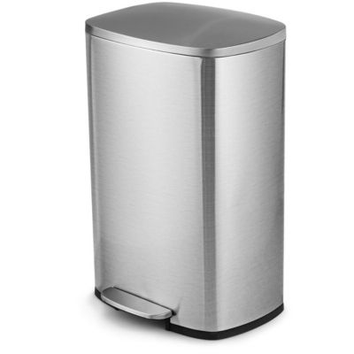 mDesign Metal Steel 60L Large Dual Compartment Step Trash Can - Brushed  Chrome