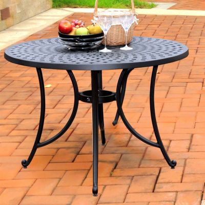 Slickblue Round 42-Inch Cast Aluminum Outdoor Dining Table In Charcoal Black -  788281793858