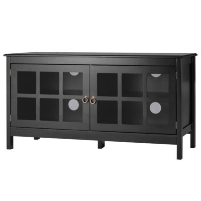 Slickblue Black Wood Tv Stand With Glass Panel Doors For Up To 50-Inch Tv