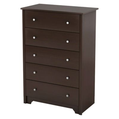 Slickblue Dark Brown Chocolate Woof Finish 5-Drawer Bedroom Chest Of Drawers With Metal Knobs -  788281784320