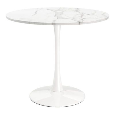 Slickblue Modern Classic 35-Inch Round Pedestal Dining Table Marble Top With White Base -  788281791137