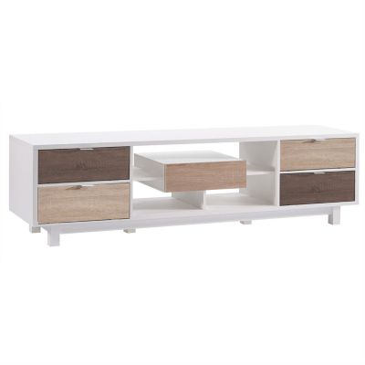Slickblue Modern 70-Inch White Tv Stand Entertainment Center With Natural Wood Accents