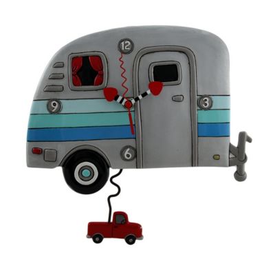 Allen Designs Happy Campers Whimsical Wall Clock With Red Truck Shaped Pendulum, Gray, Standard -  688907735623