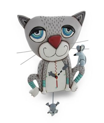 Allen Designs Mouser Whimsical Gray Cat Pendulum Wall Clock, White, Standard -  983949839507